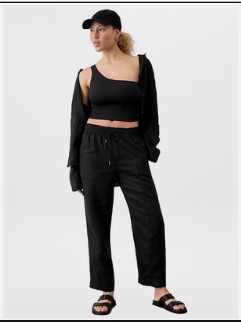 Athleta Black Retreat High Rise Linen Ankle Pant